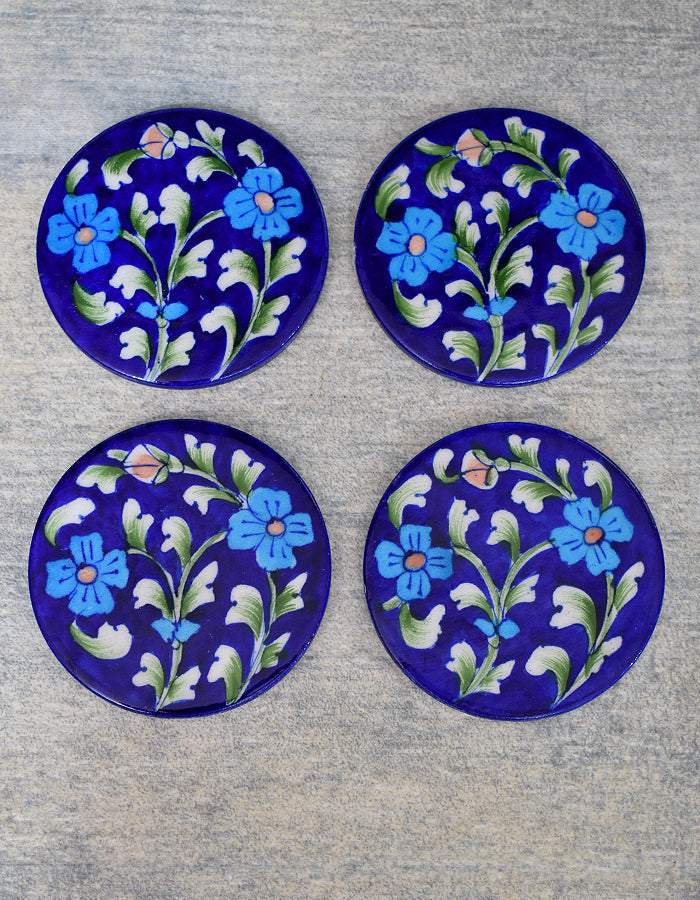 Blue Base Floral Pattern Coaster