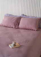 Coral Linen Bedsheet with Pillow Covers