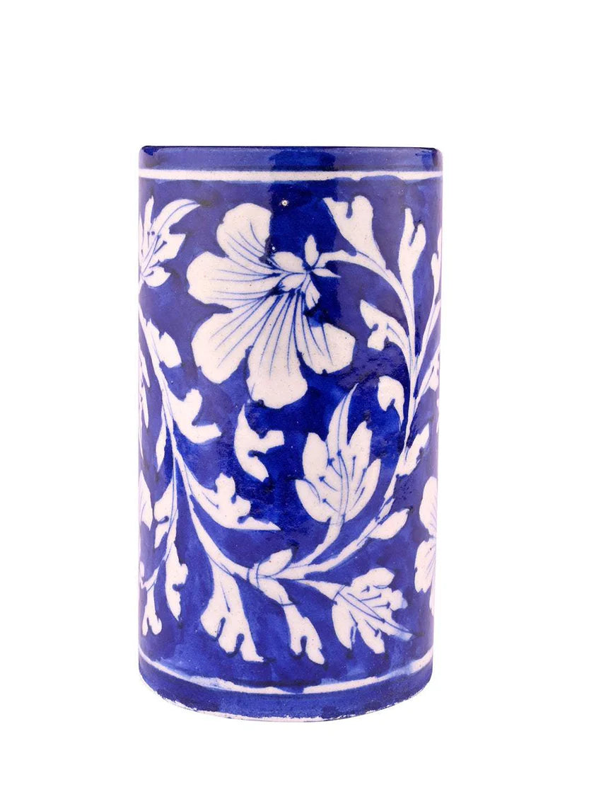 Handmade Blue pottery Cylinder Blue