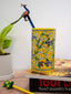Handmade Blue Pottery Cylinder Yellow