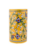 Handmade Blue Pottery Cylinder Yellow