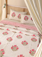 Quilt with Pillow Cover Stamp Set Floral Cotton Quilted Double Soft Cozy Coverlet All Season Blanket - Image 4