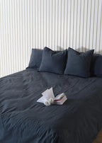 Deep Blue Linen Bedsheet with Pillow Covers