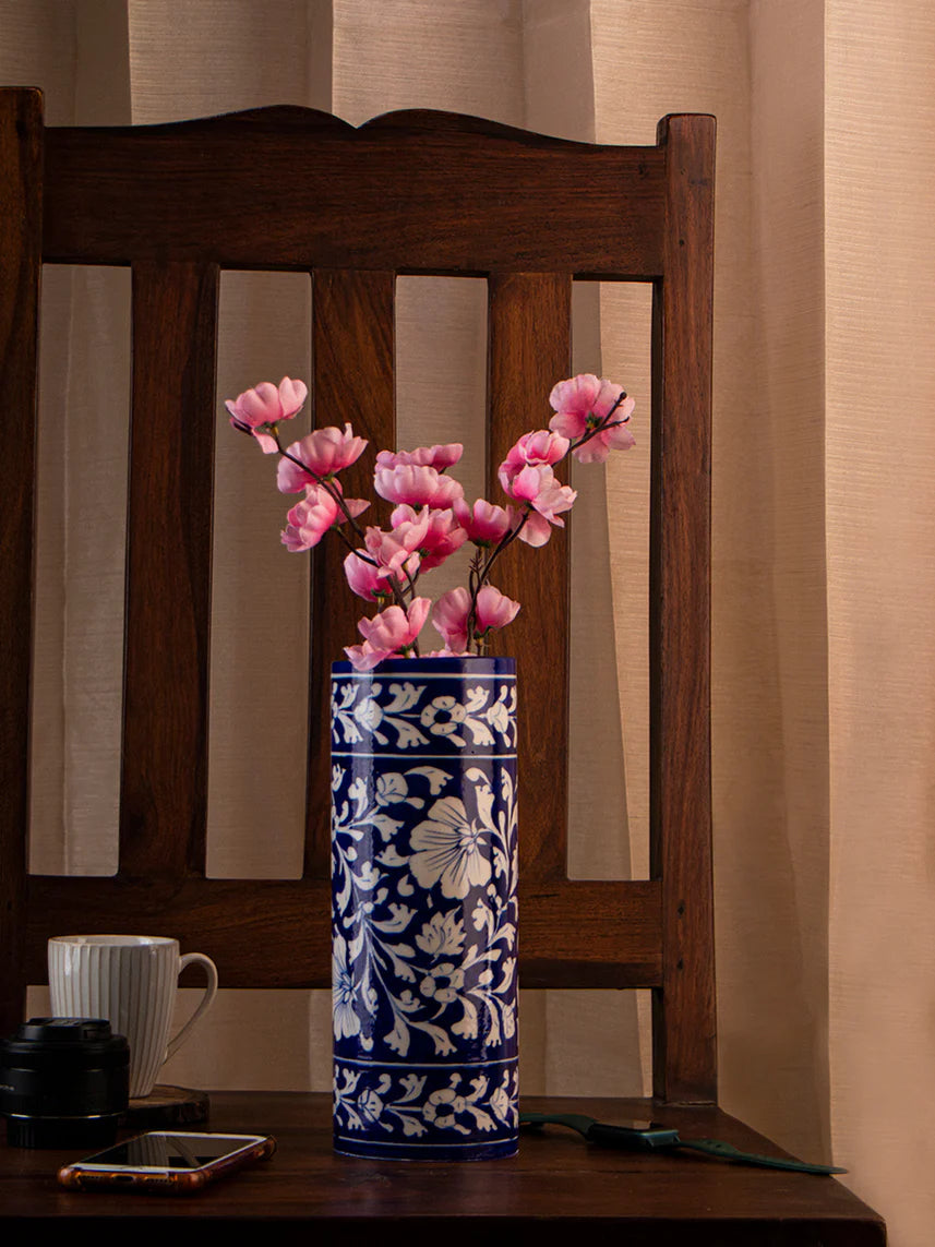 Cylinder Flower Vase Blue White