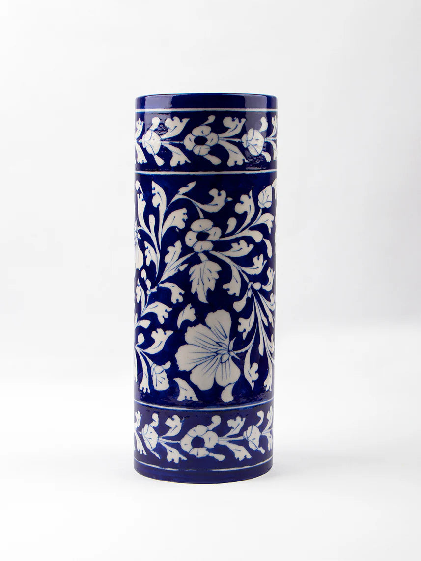 Cylinder Flower Vase Blue White