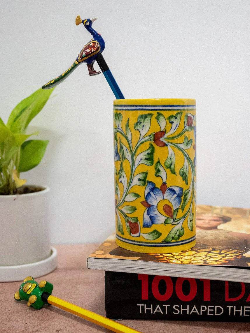 Handmade Blue pottery Cylinder Pen Stand Main image