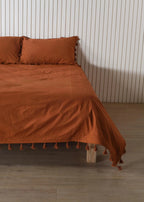 Rust Linen Bedsheet with Pillow Covers