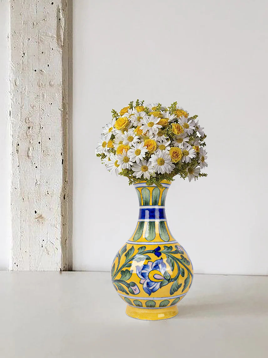 Blue Pottery Surahi Yellow color