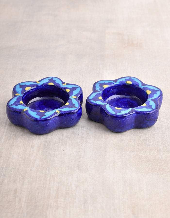 Handcrafted Blue Pottery T-Light Holders – Set of 2 Secondary image